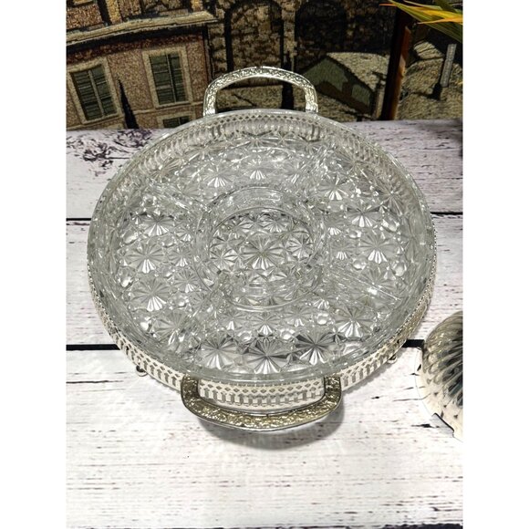 Vintage Silver-Plated Glass Relish Tray With Lid & Handles - Picture 9 of 13